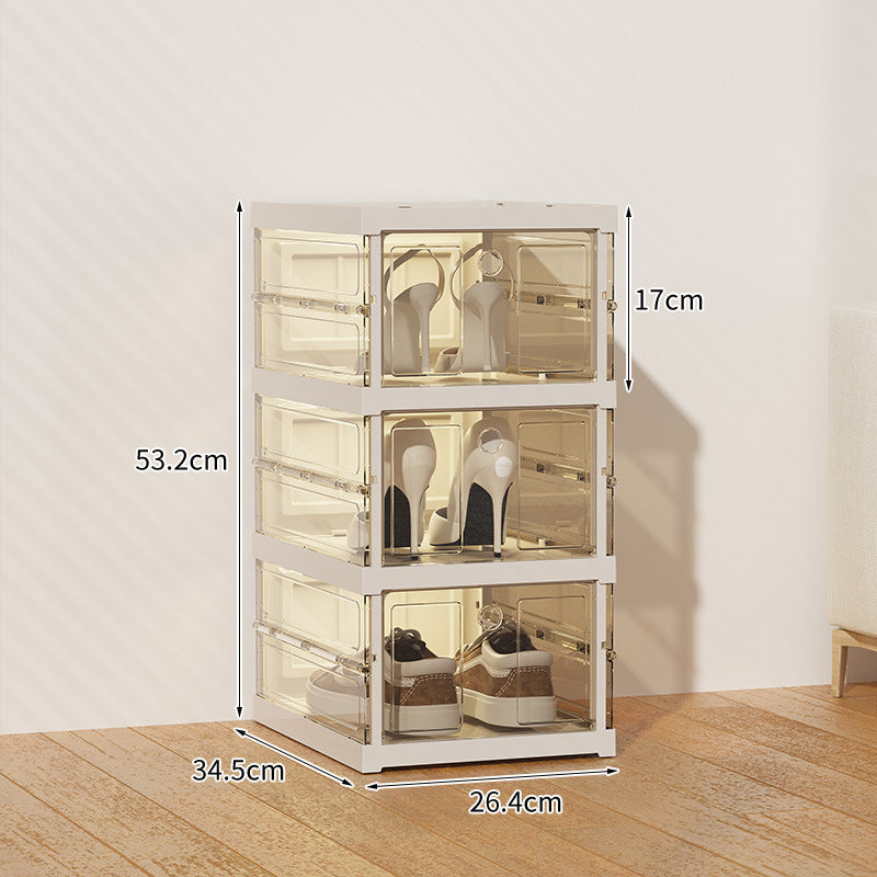 Thickened shoe box storage organizer - transparent folding shoe rack for boots, sneakers, and more - no assembly required, space-saving solution