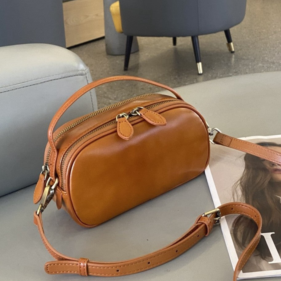 Genuine leather crossbody bag - 2024 spring/summer versatile fashion handbag - fresh & chic top grain cowhide premium small square bag