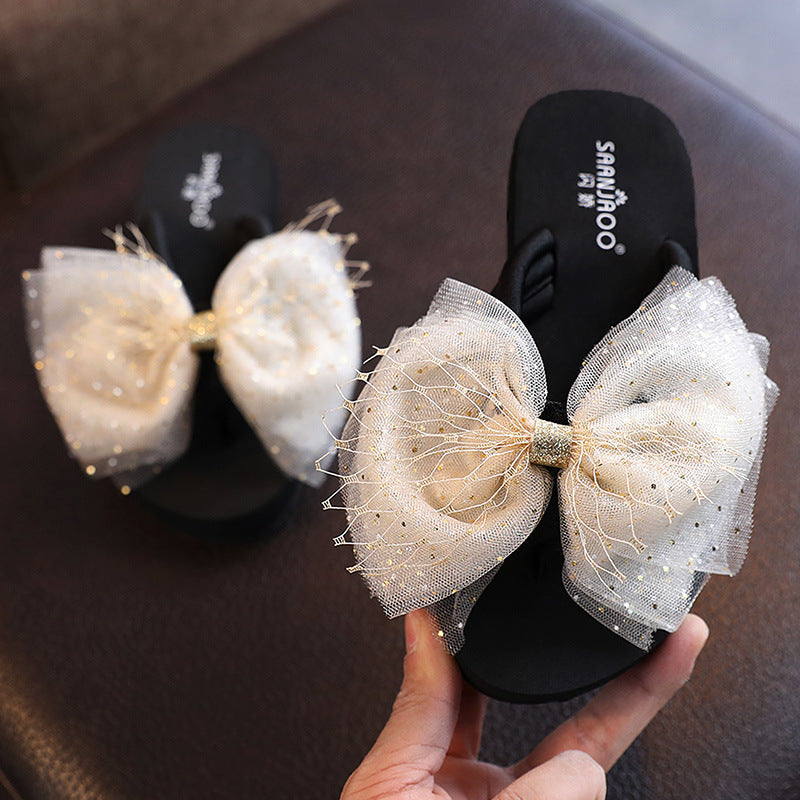 2025 new fashionable parent-child summer outdoor slippers, girls' holiday sandals, bowknot baby flip-flops