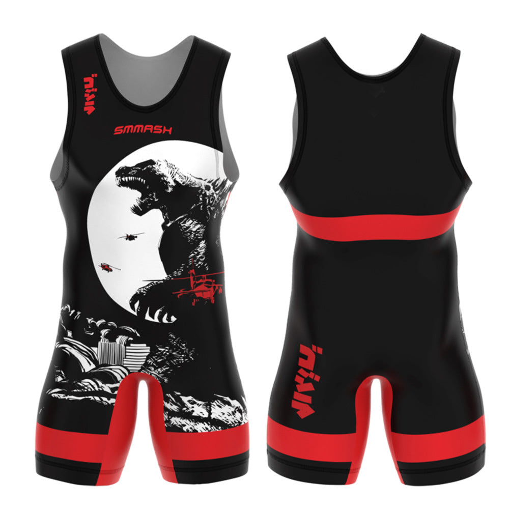 Sublimation full body print men's one-piece wrestling suit custom training weightlifting suit men's and women's free wrestling one-piece vest