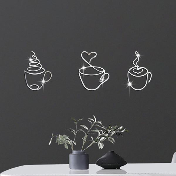 creative coffee cup decoration self-adhesive three-dimensional mirror 1mm acrylic wall sticker restaurant wall sticker