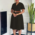C8636 european and american women's clothing  new fashion elegant solid color plus size v-neck flare sleeve african dress