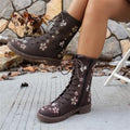 export plus size  autumn/winter new mid-calf boots for women - european and american embroidered plus size western cowboy boots
