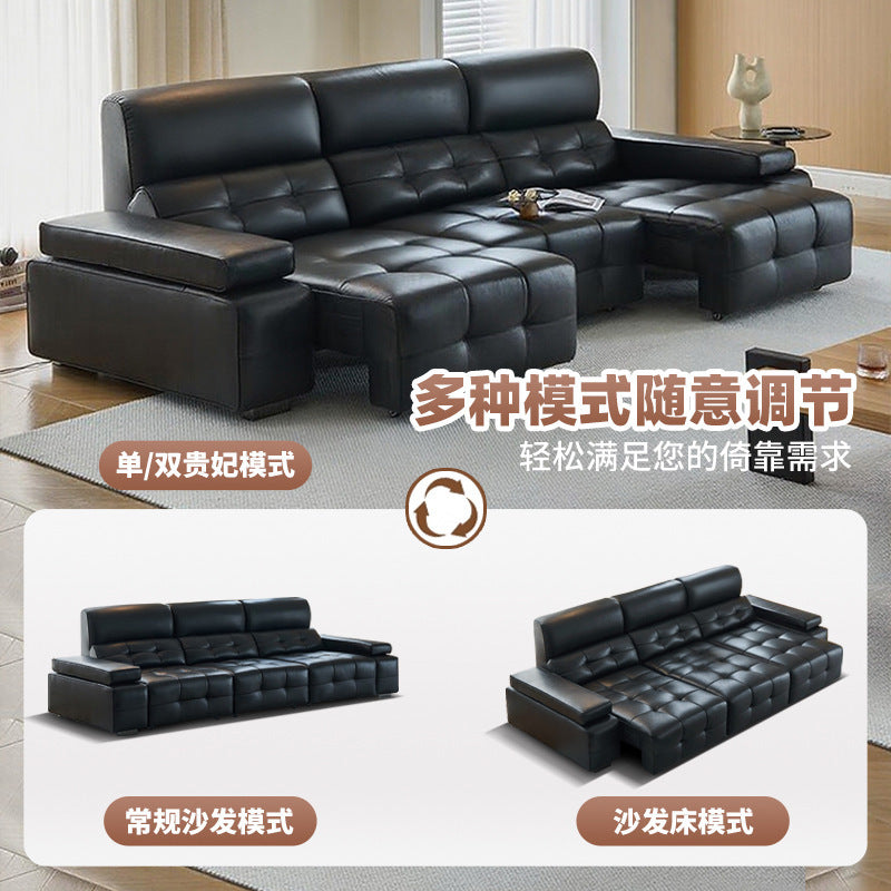 High-back lawrence sofa, first-layer cowhide straight-row leather sofa, large apartment classy living room, electric sofa