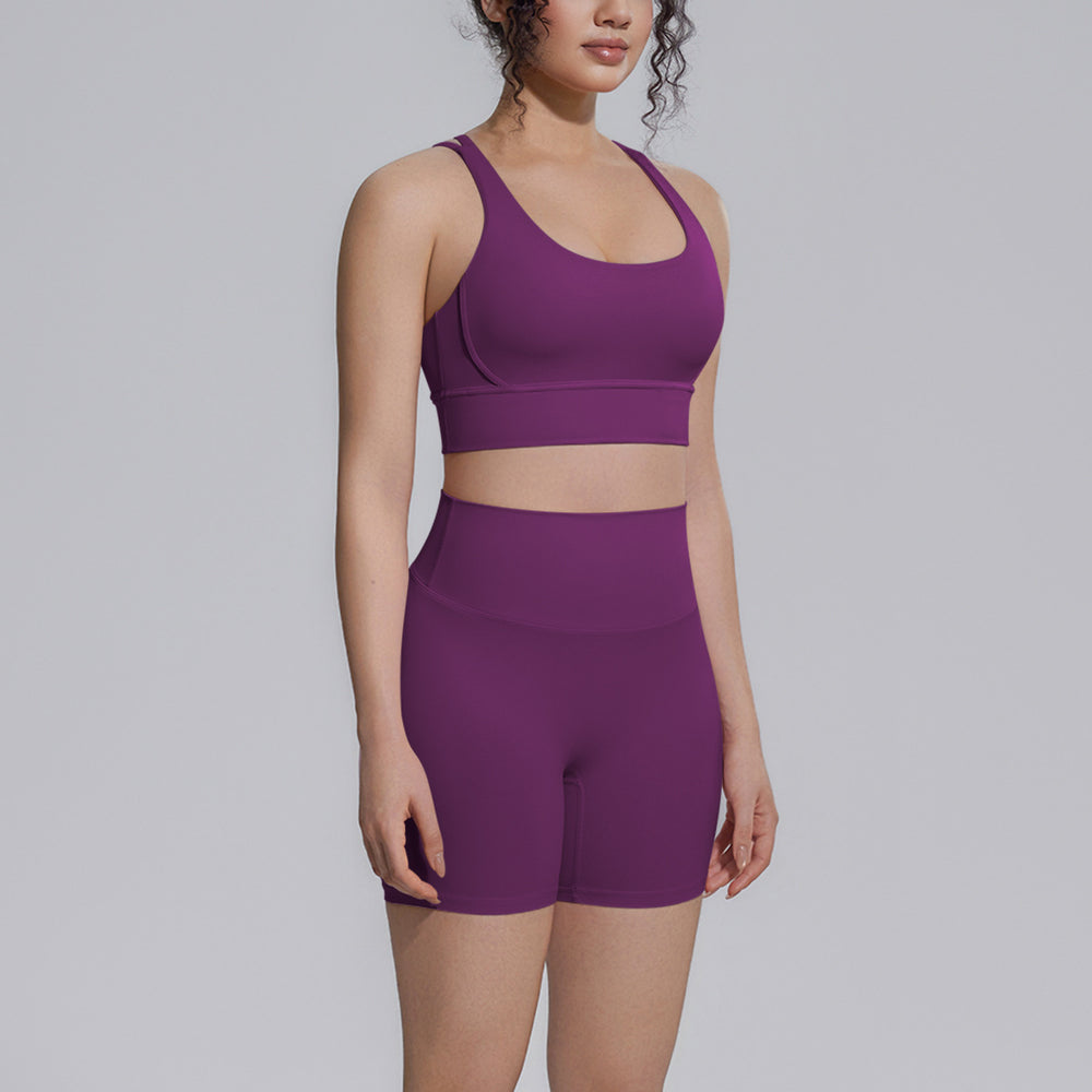 New arrival cross-border double-sided brocade back cross tight-fitting breathable yoga suit sports running fitness two-piece set for women