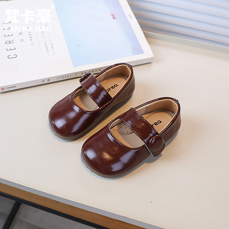 Vancahao fashionable and stylish girls' british-inspired leather shoes, new autumn  korean style soft-soled flats for children