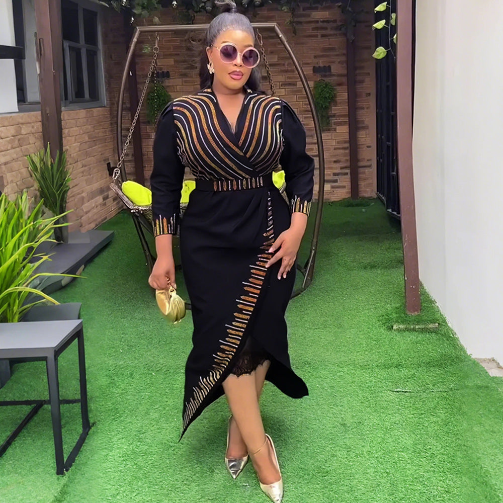 autumn new arrivals: -style women's v-neck fashion dress - elegant, european & american, plus size, and african-inspired
