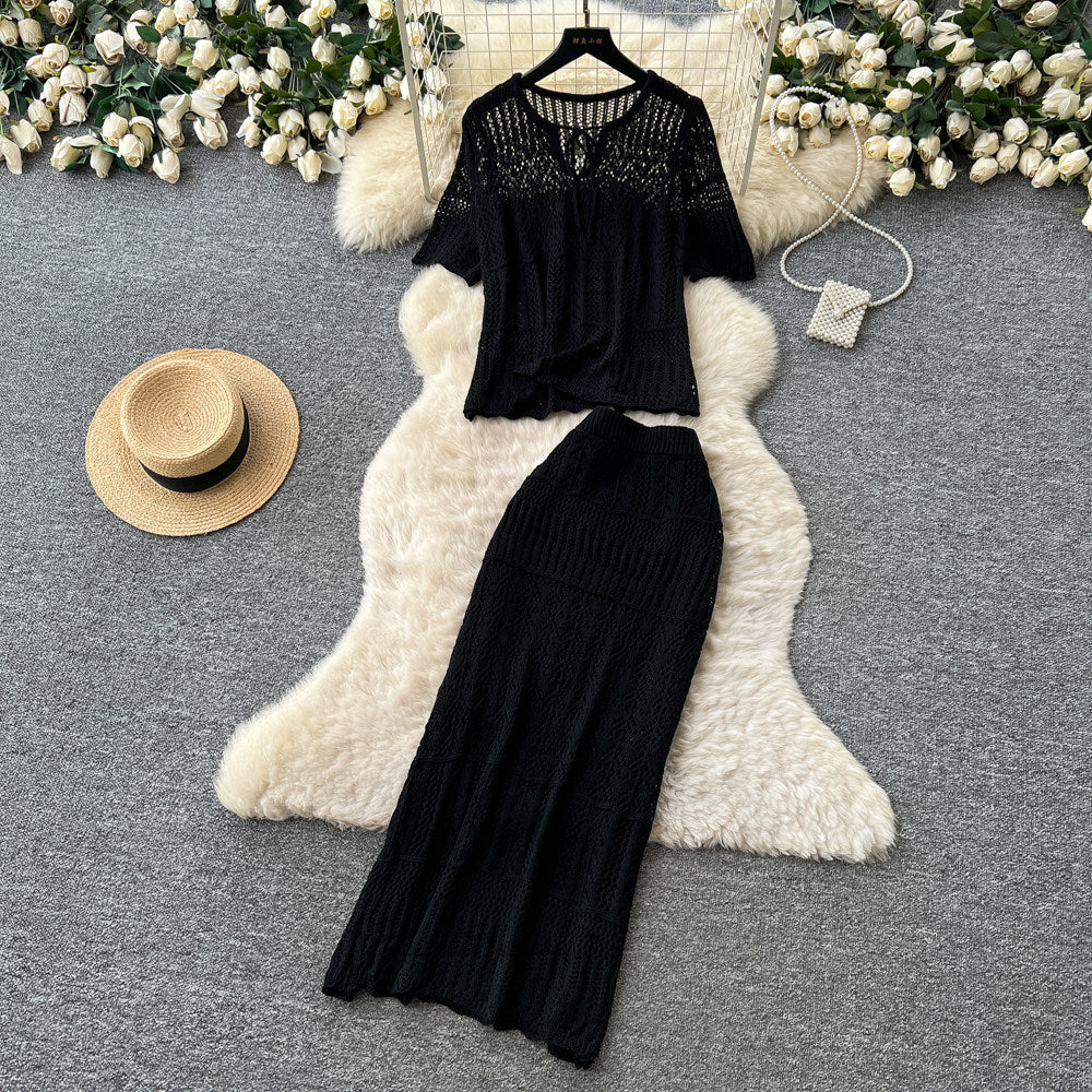 Gentle and lazy style stereo flower embroiderlong sleevesshirt suspender skirttwo-piece setfemaleautumslimming lookelegant