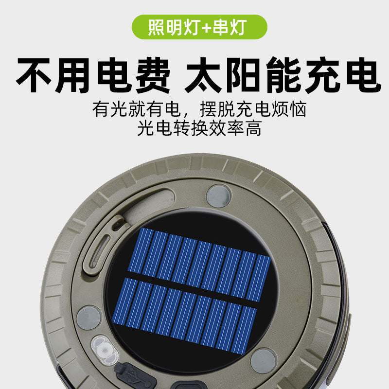 Cross-border new solar outdoor lighting camping light tape measure storage LED camping light string tent emergency atmosphere