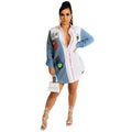 spring/summer new european and american fashion women's shirt casual denim patchwork mid-length shirt dress