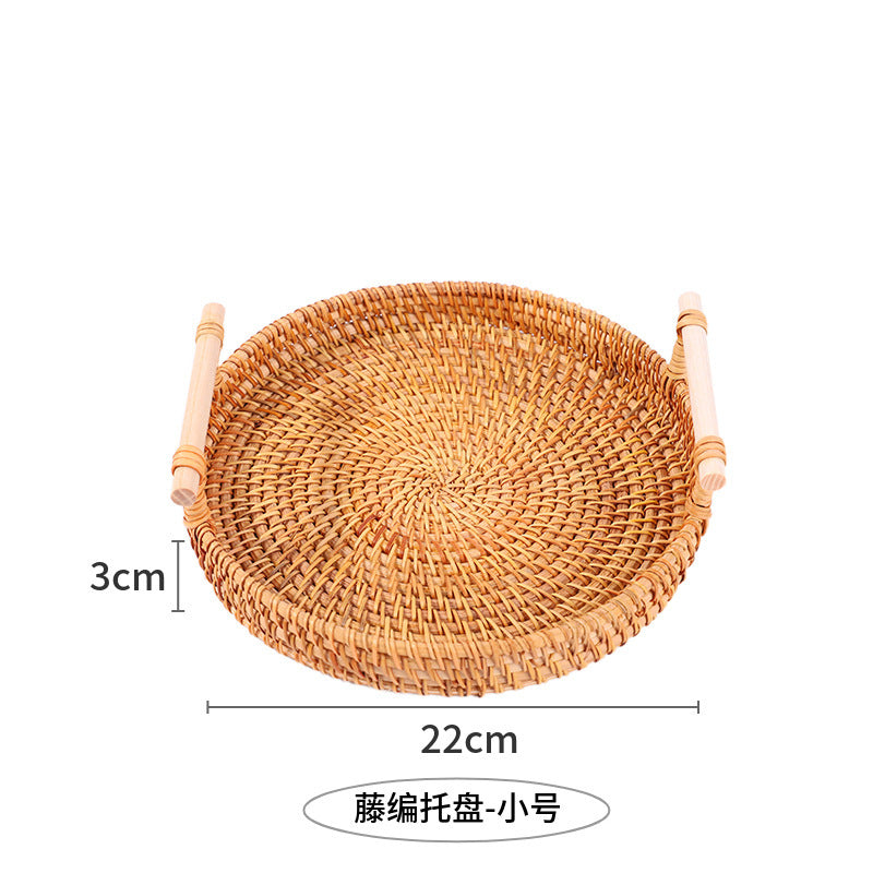 rattan hand-held tray, Vietnamese autumn rattan woven storage basket, binaural handle bread basket, fruit snack storage basket