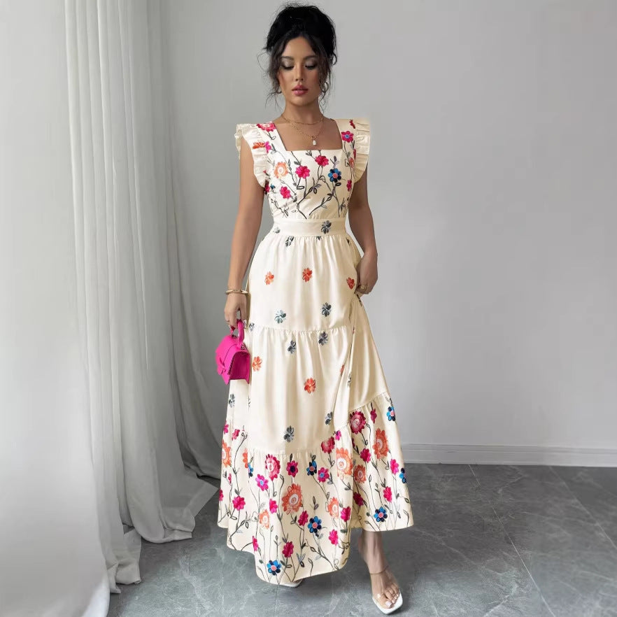 puff sleeve floral print cinched waist flared skirt romantic elegant everyday dress