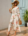 Shopee tk floral dress women's french round neck waist long light mature classysense slimming look cross-border early spring style