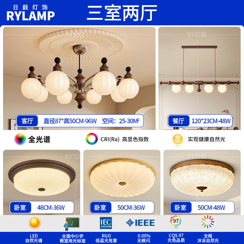 French antique living room chandelier retro high-end solid wood designer bedroom dining room art Zhongshan lighting