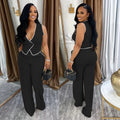 C7402 cross-border   fashion women's casual v-neck button-up top and pants two-piece set - new