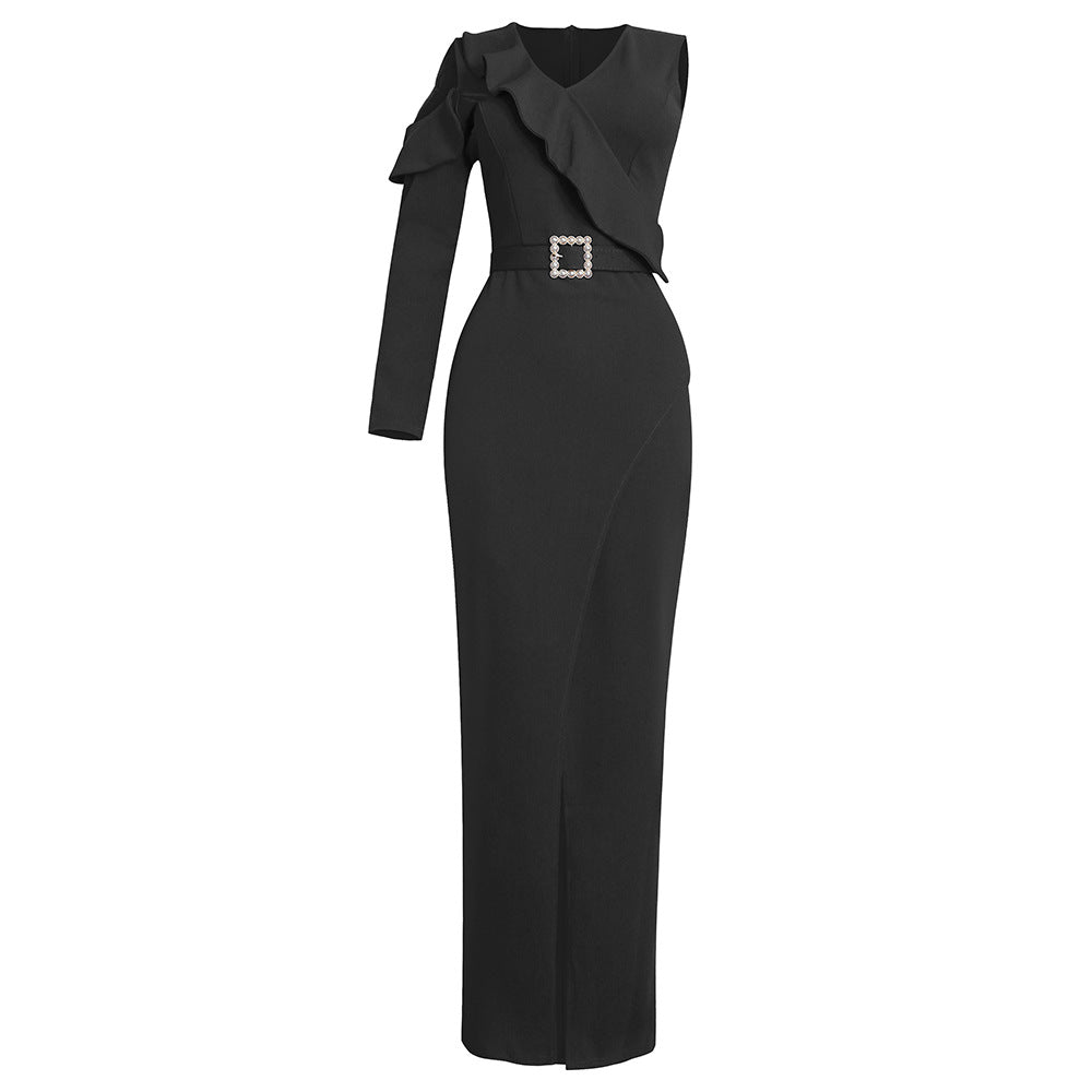 Aliexpress african plus size women's ol commuter style long asymmetrical bodycon one-shoulder dress