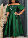 retro women's sexy off-the-shoulder dress - fashionable and elegant sequin slim-fit evening gown