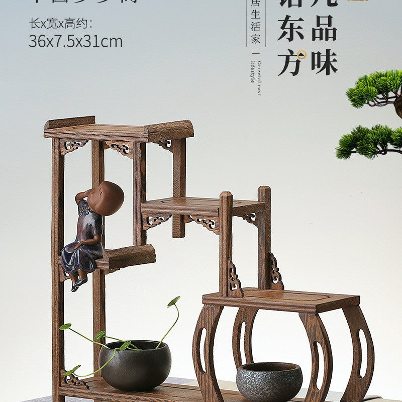 Solid wood teacup rack Chinese Bogu rack storage box table rack Pu'er teapot stove tea set accessories