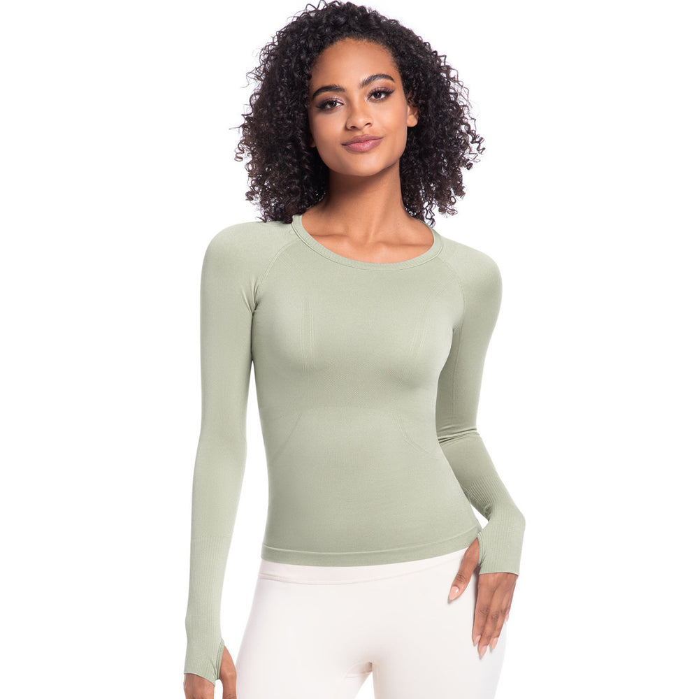New women's quick-dry long sleeve activewear top - seamless, breathable, one-piece design for running, fitness, and yoga - perfect for cross-border e-commerce in europe and the us