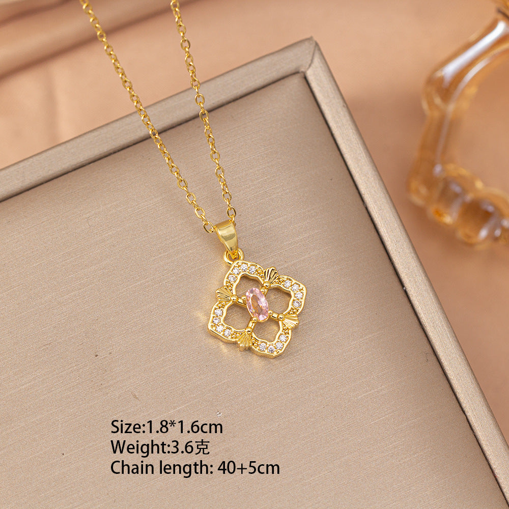 【titanium steel】european and american fashion hot-selling four-leaf clover necklace - women's high-end, stylish, minimalist new clavicle chain accessory