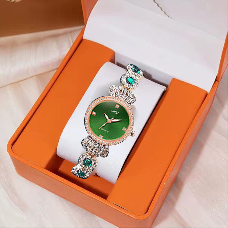 2025 new live stream peacock green women's versatile quartz wristwatch - cross-border little green retro green quartz watch