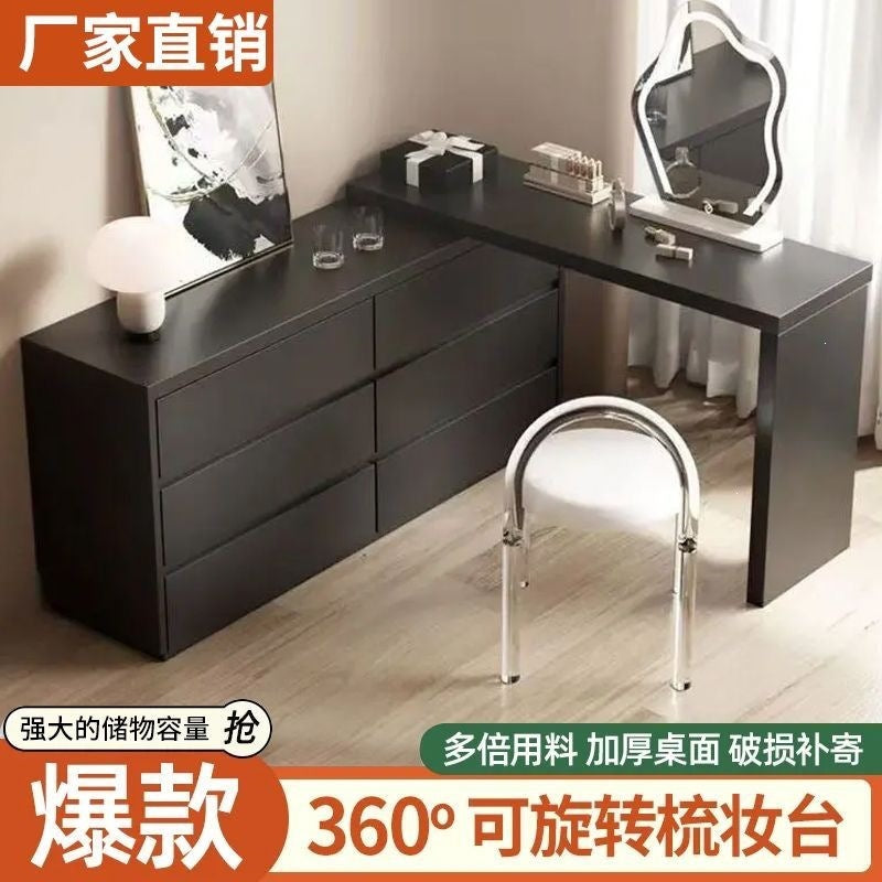 Black light luxury vanity table with drawer cabinet - italian-inspired light luxury bedroom bedside storage cabinet - vintage style mid-century makeup table
