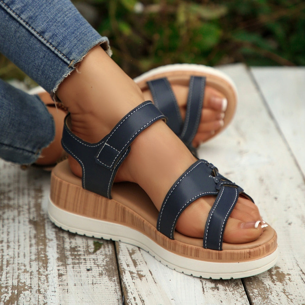 summernew arrival wedge sandals women's thick solevelcro cross strap roman shoes exportplus size women's shoes wholesale