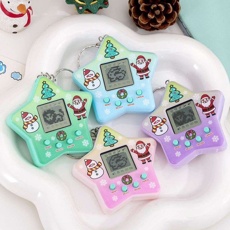 Five-pointed star pet feeding game console kids educational digital toy creative retro keychain pendant