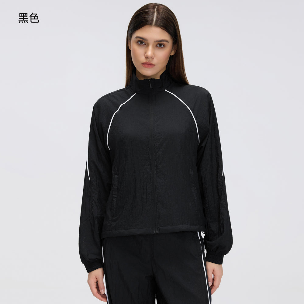 Spring/summer lightweight breathable zip-up jacket short training fitness outdoor casual running sports set for women