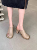 Outwearfashioneasiest for match square toe summer open toe thick high heel toe slippers sandals soft leathersexyniche style design not tired