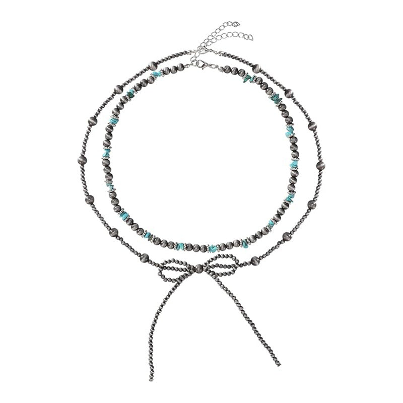 European and american cross-border jewelry amazon hot-selling bow necklace turquoise imitation pearl western cowboy style necklace