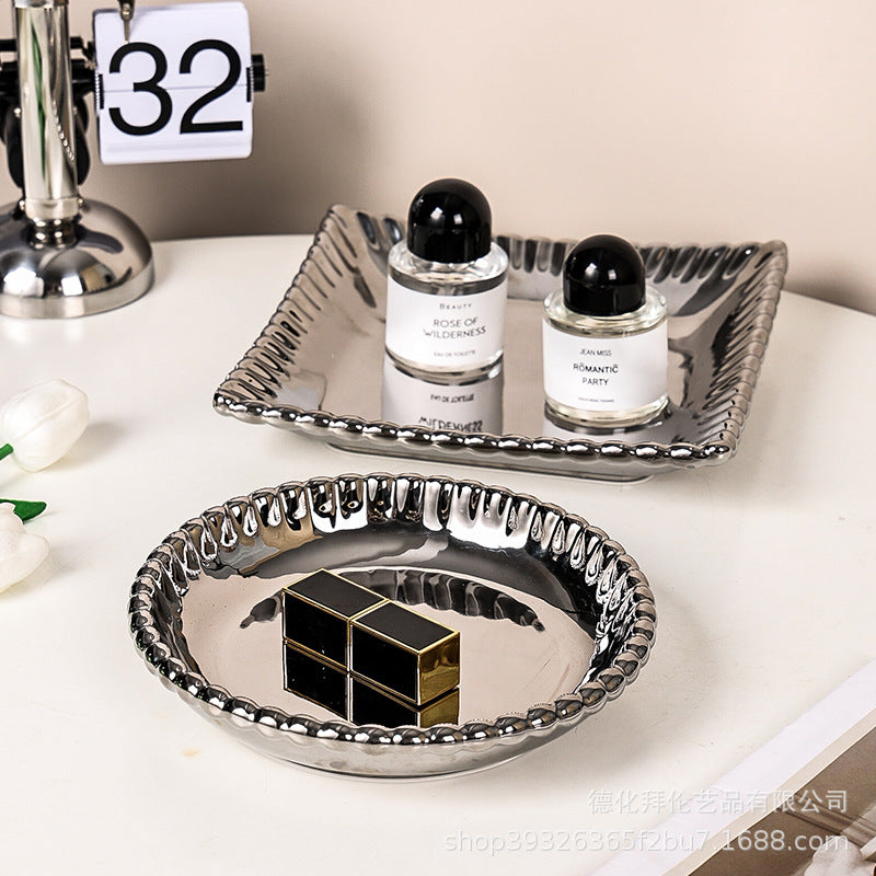 Ins-style ceramic silver-plated display tray - creative & unique home decor for cosmetics and jewelry