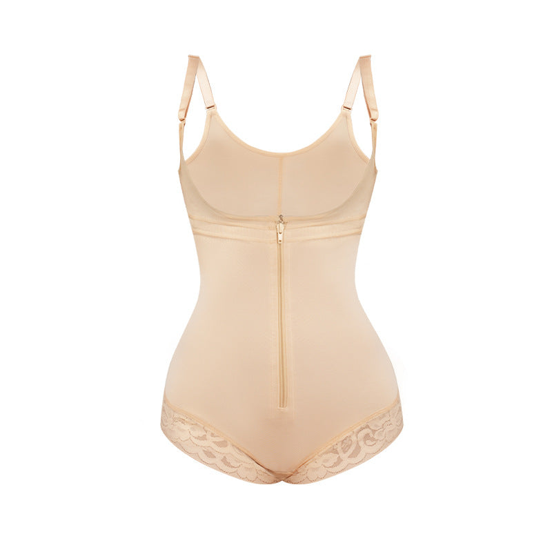 shoulder strap zipper triangle jumpsuit body shaping garment shaping lace edge tummy control waist lifting butt body shaping garment for women