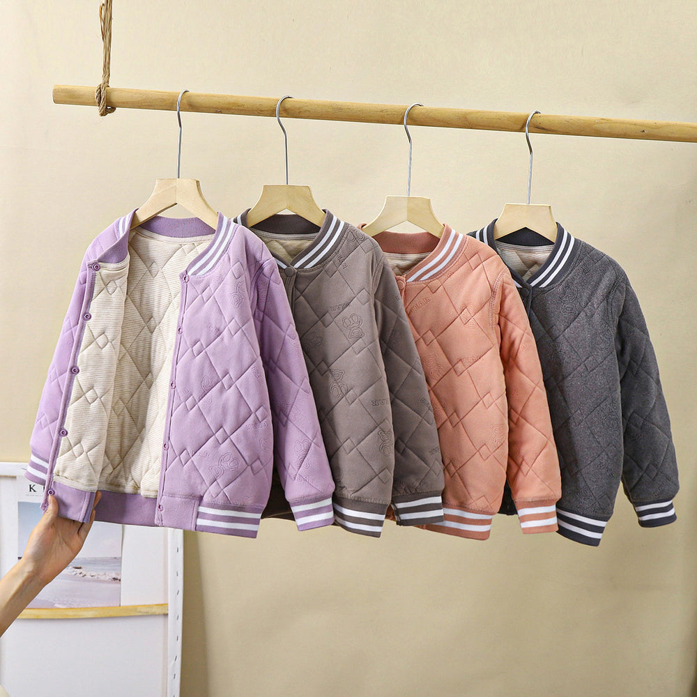 New winter quilted silk-padded baseball jacket: thickened, wearable as outerwear or inner layer, perfect for school uniforms, warm and cozy for boys and girls