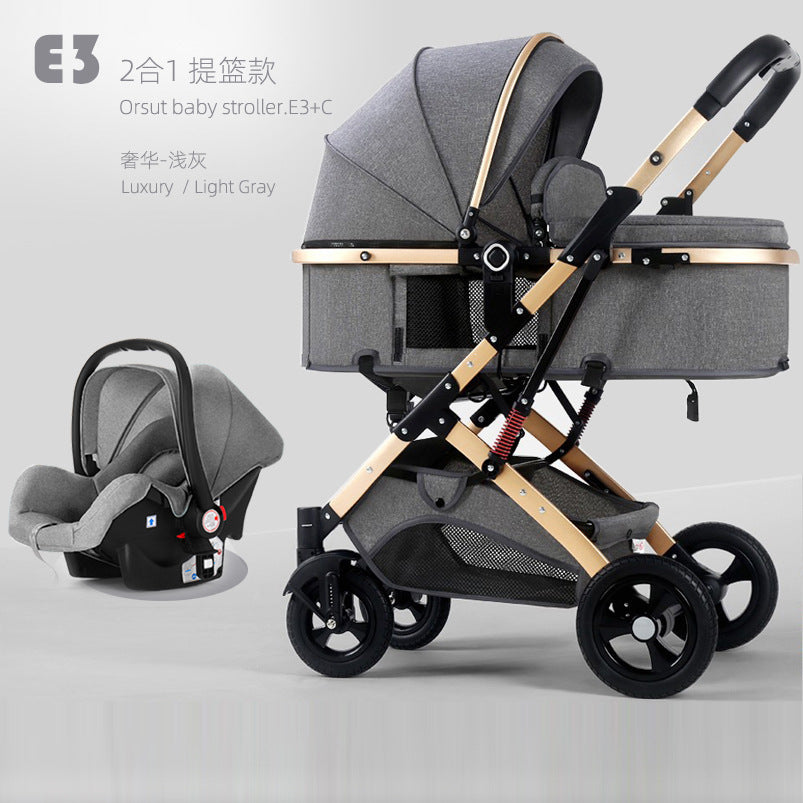 Newborn baby sleeping blue reversible, sit or lie down, high view baby stroller, foldable shock absorber stroller, two-way baby stroller