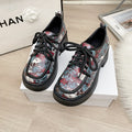 plus size small leather shoes women's british style flatsspring & fallprintingthick sole thick high heel loafersfashion