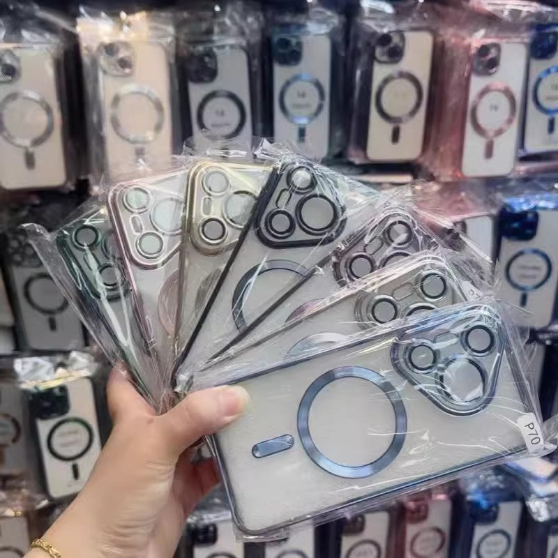 Suitable for huawei pura80pro electroplated cd pattern magnetic phone case mate70pro all-inclusive soft protective case p80