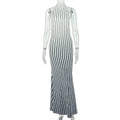European and american style cross-border black and white design women's sleeveless sexy bodycon dress with high neck, open back, and gradient color