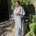 European and american women's clothing  autumn new sweet and fresh loose plus size striped v-neck batwing sleeve straight maxi dress