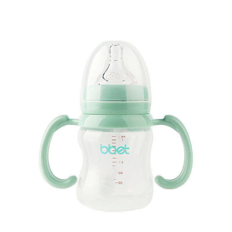 Baohui babibele anti-colic baby bottle, wide-neck plastic feeding bottle with handle and straw