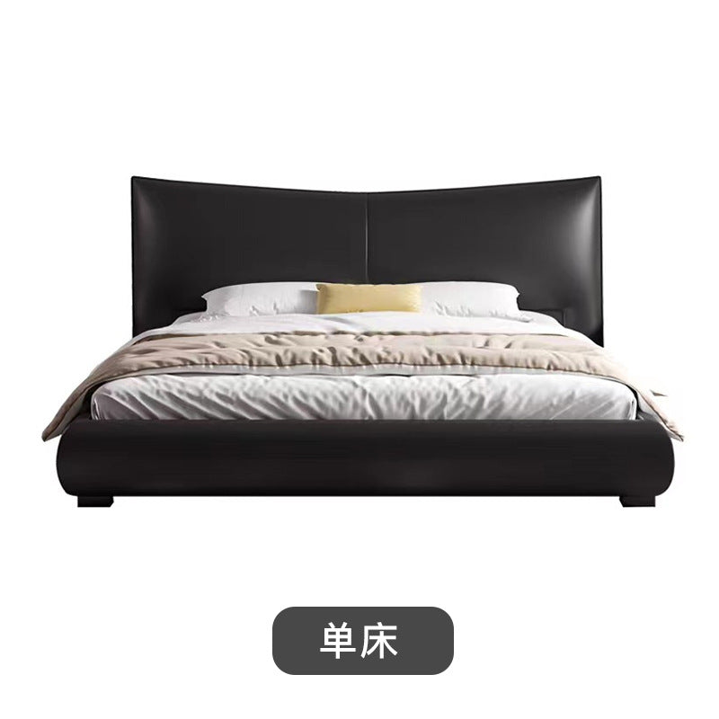 Italian light luxury genuine leather bed bedroom wedding bed designer style king size bed 1.8m trending black double bed