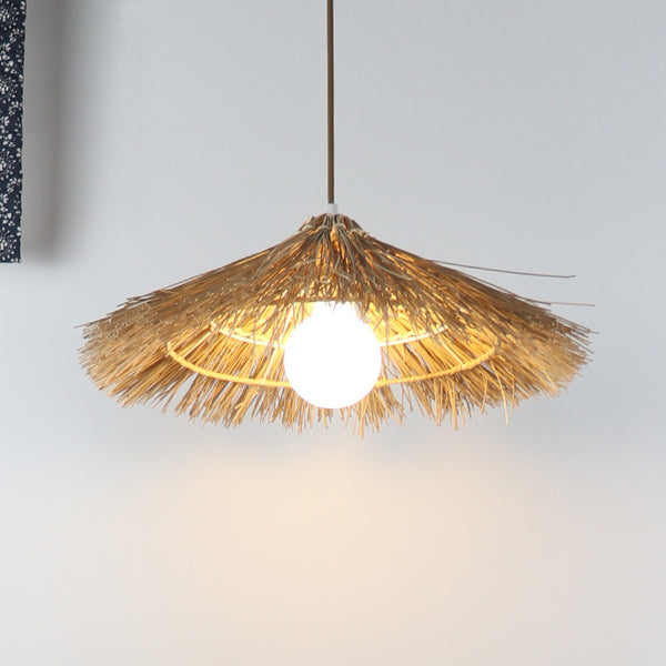Rattan straw hat chandelier creative personality pastoral bedroom dining room agritainment rattan art hat candle