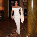 European and american style slim-fit elegant one-shoulder bandeau tie-up dress - fashionable solid color women's party gown