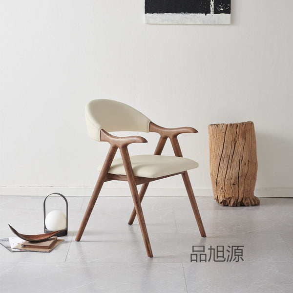Nordic log light luxury solid wood armchair villa designer backrest dining chair ash wood faucet chair retro style