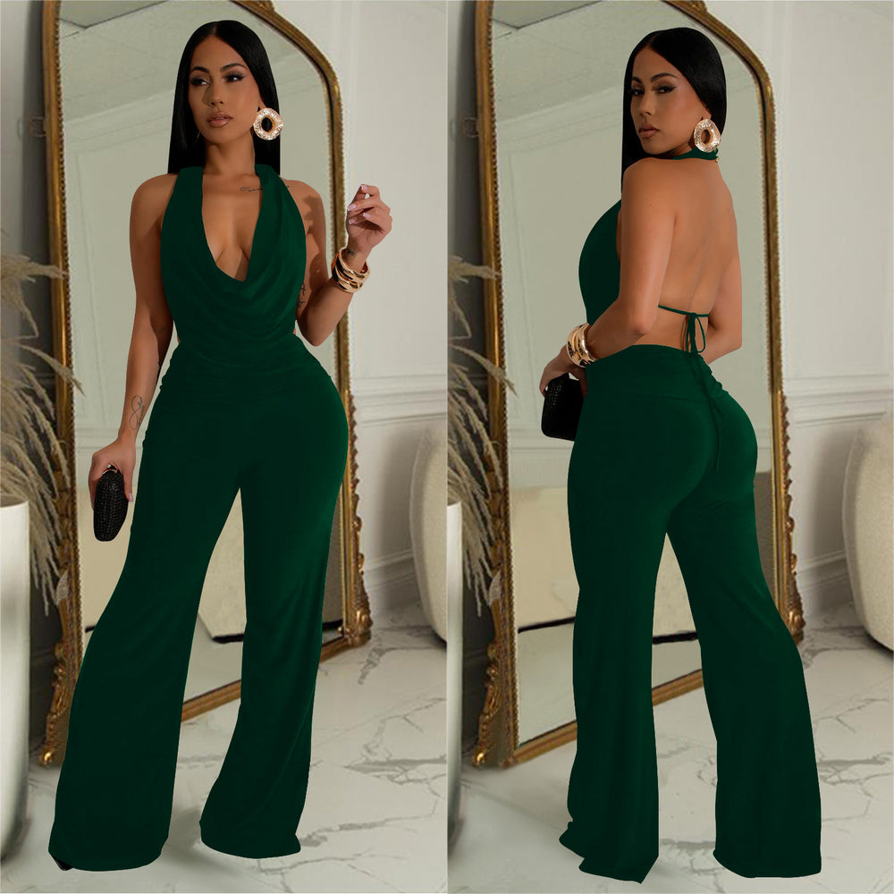 C7085 cross-border   independent station fashion women's sleeveless deep v pants suit pants two pieces