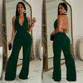C7085 cross-border   independent station fashion women's sleeveless deep v pants suit pants two pieces