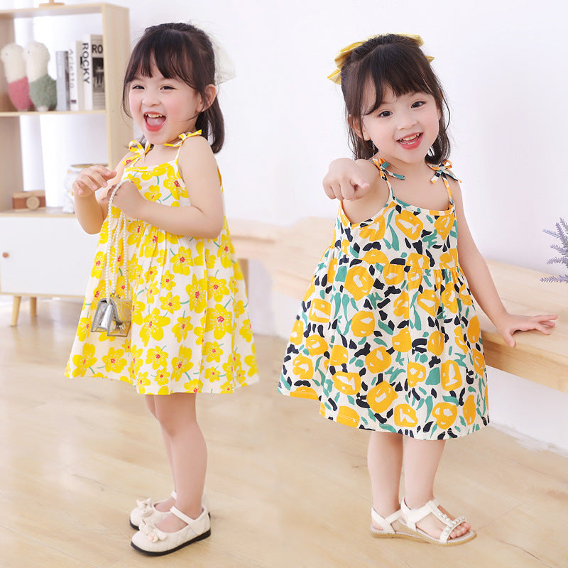 summer girls' dress, kids' trendy princess sundress, girls' dress, new children's floral dress