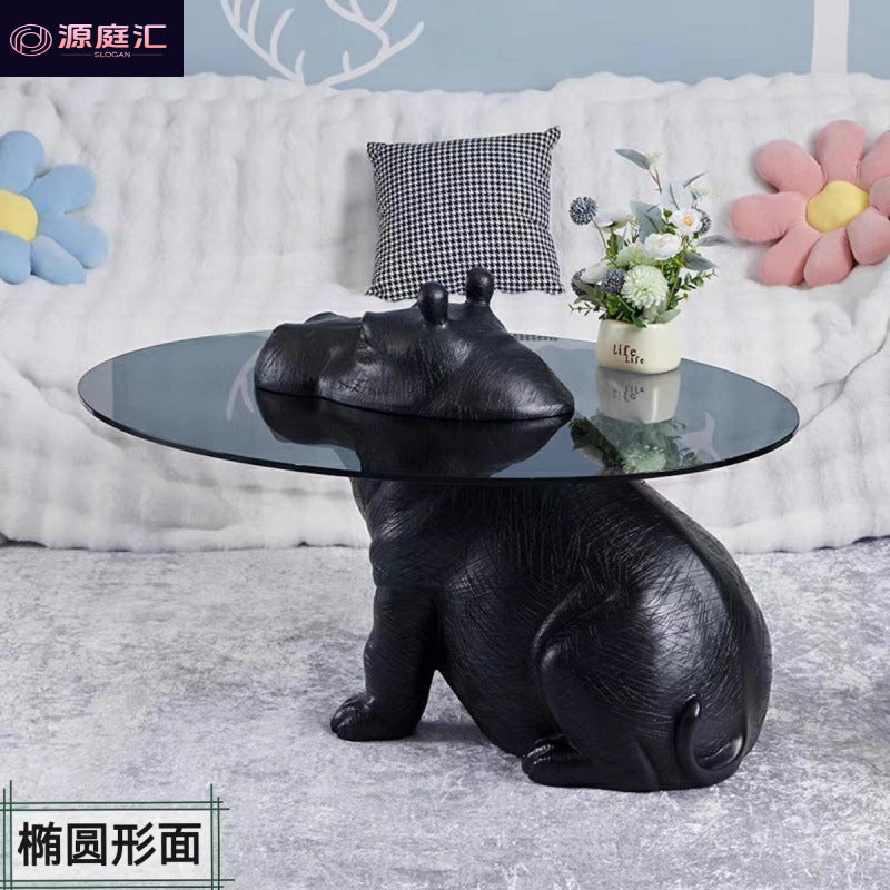 Designer stylish creative popular animal hippopotamus coffee table living room for home italian normcore tempered glass small coffee table