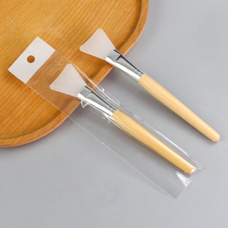 Beauty salon wooden handle silicone mask brush diy facial mask application tool wooden pole makeup brush soft head silicone brush