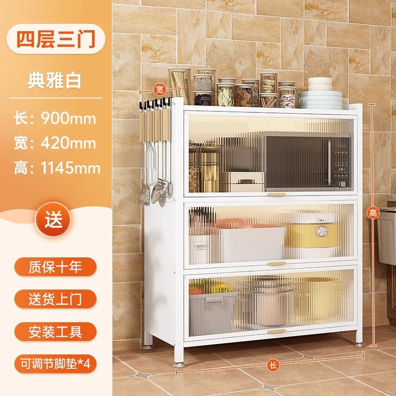 Kitchen thickened carbon steel storage rack floor-standing multi-layer dust-proof storage cabinet microwave oven with door multi-functional storage cabinet